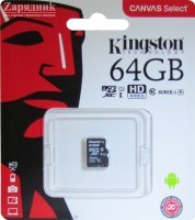   MicroSDXC 64 Gb Kingston class 10 80Mb/s / Canvas Select /UHS-IU1/ SDCS/64GBSP/R80Mb/sW10Mb/s - Zk -    ,   