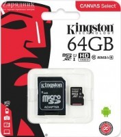   MicroSDXC 64 Gb Kingston class 10 80Mb/s Canvas Select /UHS-I U1/SDCS/64GB/R-80Mb/sW-10Mb/s  - Zk -    ,   