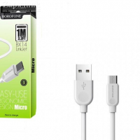 Кабель USB micro USB BOROFONE BX14  (белый) 1 метр - Zарядниk - Всё для сотовых телефонов, аксессуары и ремонт