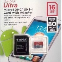   MicroSDHC 16 Gb SanDisk Ultra 80Mb/s SDSQUNS-016G-GN3MA - Zk -    ,   
