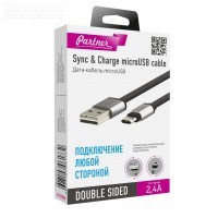Кабель micro USB Partner 2.4A двухсторонний 1м (черн.) - Zарядниk - Всё для сотовых телефонов, аксессуары и ремонт